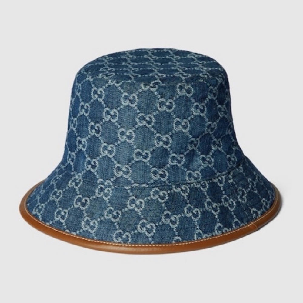 Gucci Blue Denim Monogram GG Bucket Hat NWT